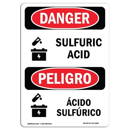 SIGNMISSION Safety Sign, OSHA Danger, 10" Height, Aluminum, Sulfuric Acid With Symbol Spanish OS-DS-A-710-VS-1585